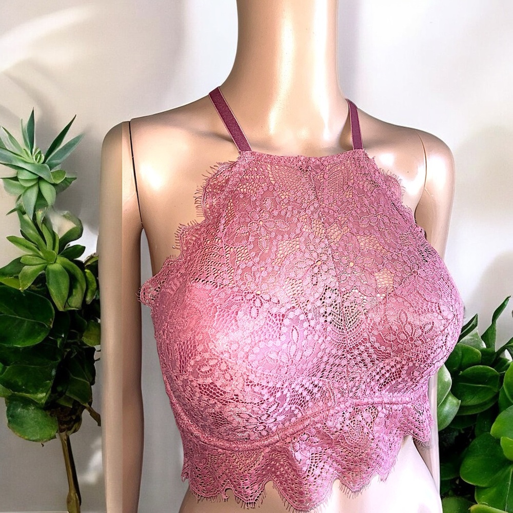 Victoria's Secret PINK Eyelash Lace High-Neck Bralette - Picture 3 of 16